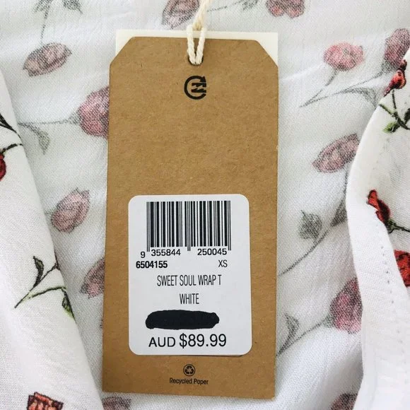 Billabong x Steph Collab NEW Claire Smith Sweet Soul Wrap Top White Size XS - Picture 9 of 11